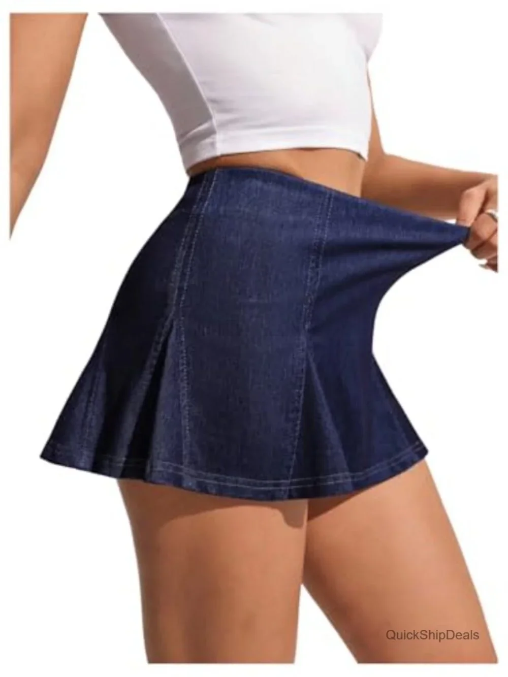 Y2K High Waist Denim Mini Skirt Pleated A-Line Jean Skirt